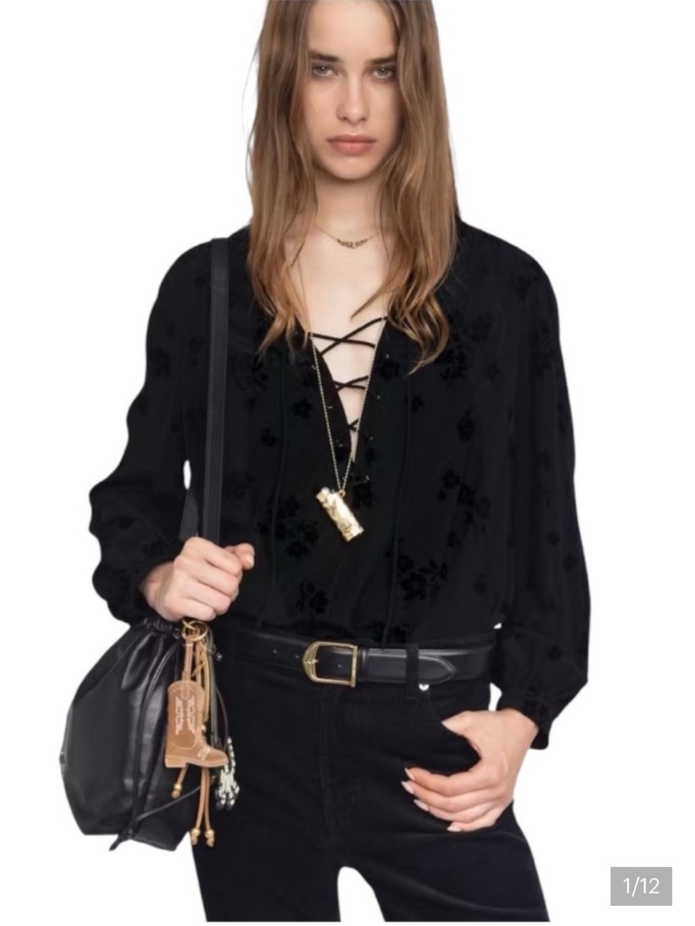 Zadig & Voltaire Tamela Soft Flock Flowers Tunic Blouse Black Small NWOT